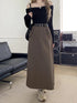 Casual Full Length Side Pocket Loose Skirts With Belt